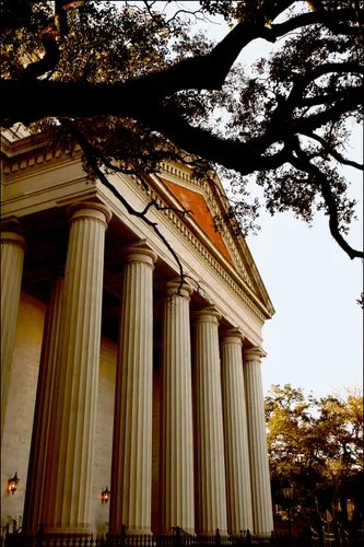 The Doric columns of the Cathedral Basilica of the Immaculate Conception line South Claiborne Street