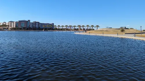Blue waters of Riverview Lake stretch into the distance