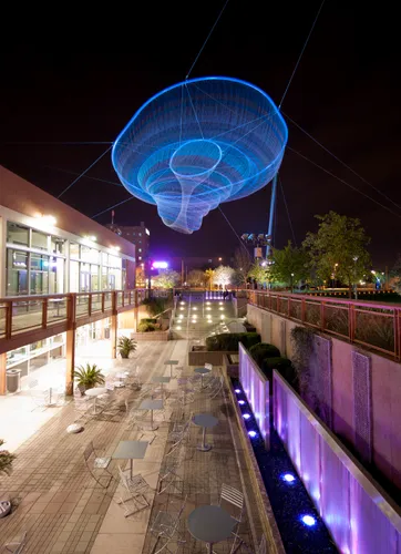 The park's glowing centerpiece sculpture is an impressive sight