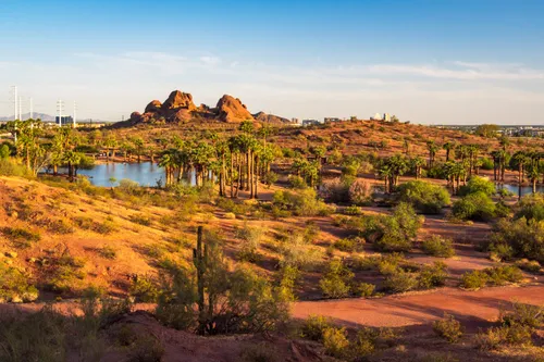 Southward view of the park with the white pyramid of Hunt's Tomb visible in the distance