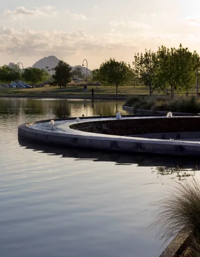 The park's pond with Camelback Mountain in the distance