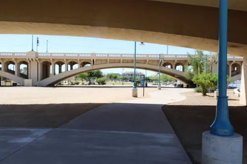Shaded area beneath one of the Mill Avenue Bridges