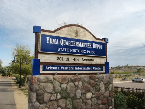 Entrance sign welcomes visitors to Yuma Quartermaster Depot State Historic Park