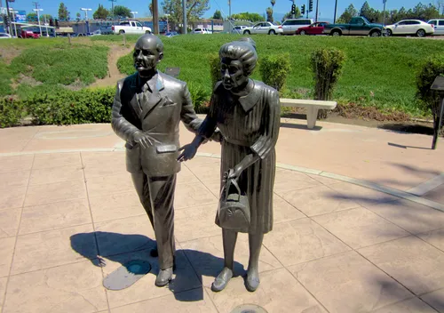 These bronze figures are part of the Cancer Survivors Plaza in the park's northeast corner