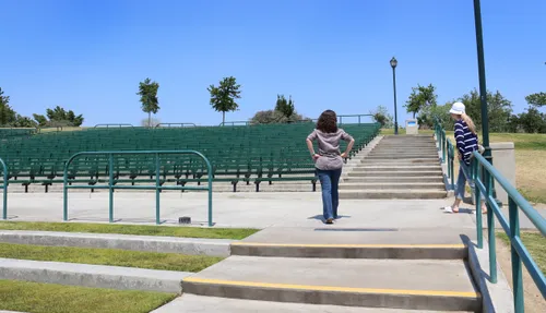 Stepped walkway next to the outdoor amphitheater seating area