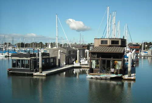 Houseboats docked at the marina adjacent to the park