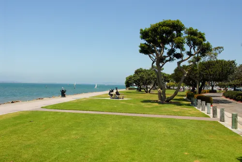 Looking north along the park's open grassy spaces by the shore