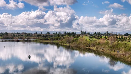 This view shows the peninsula that gives the lake its horseshoe shape