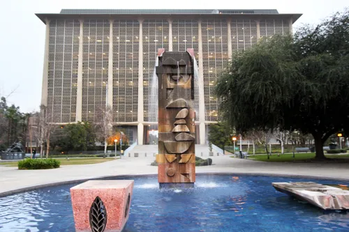 The Earth is a Sculpture fountain displayed in front of the courthouse