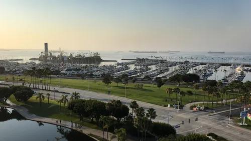 Panoramic coastal view with Marina Green visible across the street