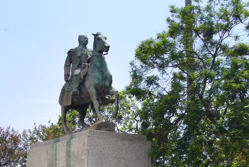 Equestrian statue of José María Morelos in the park's southwest corner