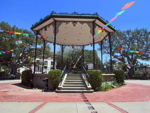 The park's central open-air bandstand on a clear day