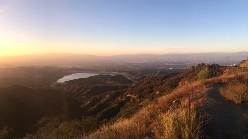 Sunset views across the Santa Monica Mountains toward Encino Reservoir