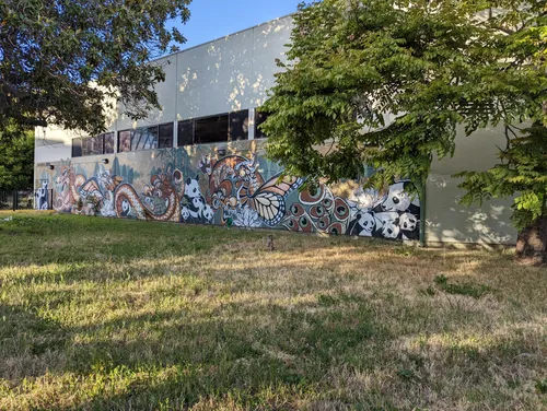 A mural with animals decorates this wall in the park's west section