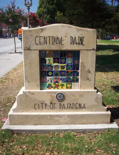 Decorative monument marking the edge of the park