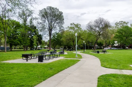 Clean pathways in the park's picnic area