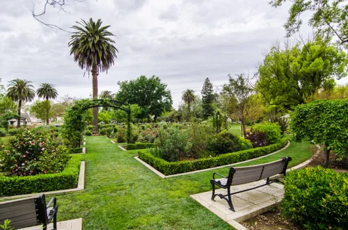 The rose garden is located in the park's southeastern corner