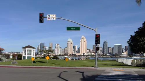 San Diego's impressive skyline with the park grounds right across the street