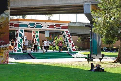 Dancers at the park's pavilion on a sunny afternoon