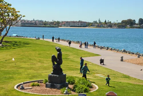 The Morning Statue by Donal Hord stands near the waterfront path