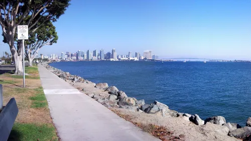 Shoreline path offers panoramic views of San Diego's downtown skyline