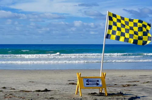 Checkered flag marks swimming and surfing areas