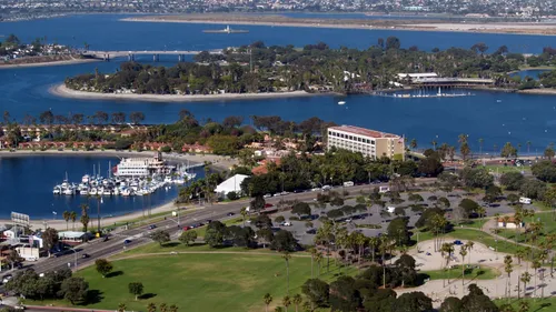 Aerial view of Mission Bay's coastal landscape