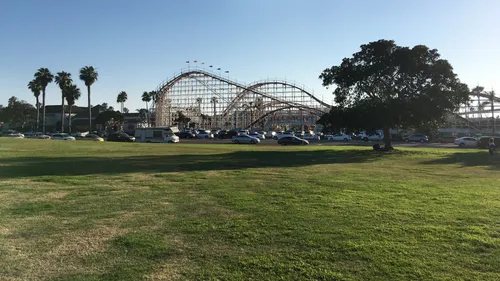 Mission Beach Roller Coaster aka the Giant Dipper is located just north of the park