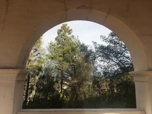 Natural landscape framed through an archway
