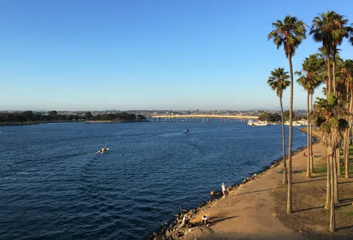 A sweeping eastward view of the bay and the park's waterfront edge