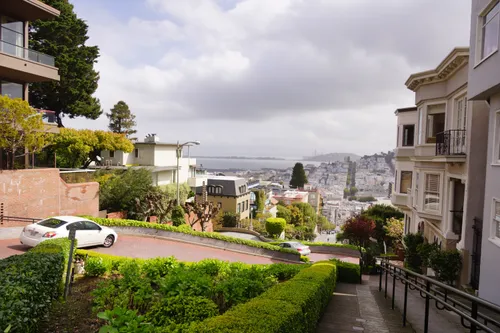 The famous winding section of Lombard Street is located next to the park
