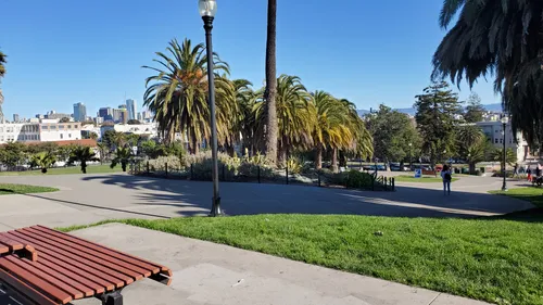 Wide pathways lead to the park's center