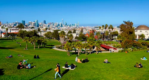 Visitors enjoying the sunny lawn on a gorgeous day
