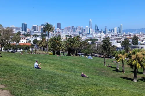 Open grassy field with a stunning San Francisco backdrop