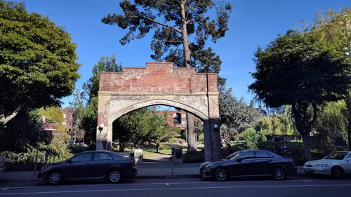 The Colombo Market arch at the park's west edge is the last surviving remnant of San Francisco's 1874 produce market