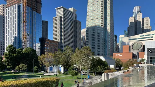The reflecting pool overlooks the park landscape