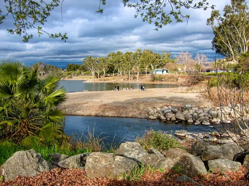 Rocky shoreline of Almaden Lake