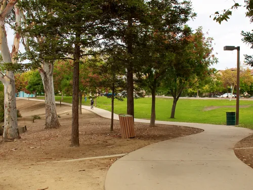 Winding trail through the park landscape
