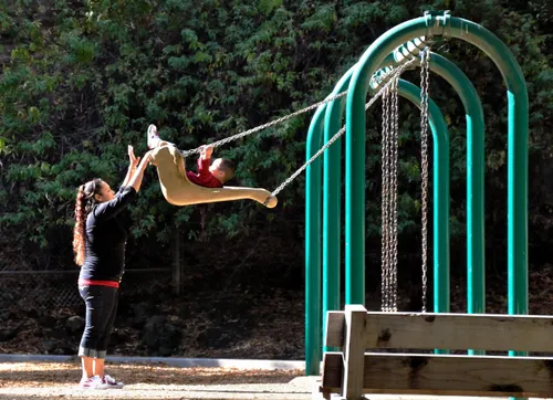 Mother and child in the park's playground