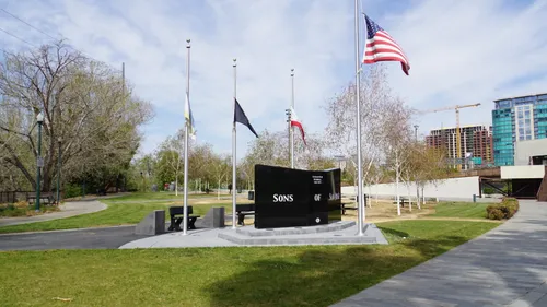 Flags stand at half-mast around the Vietnam War Memorial