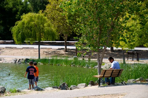 Park visitors near the water's edge