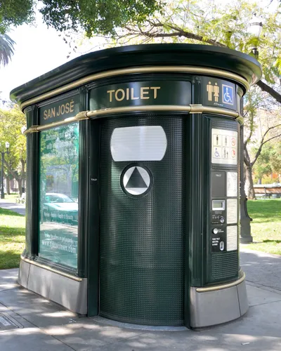 An elegant public toilet facility integrates well into its clean surroundings