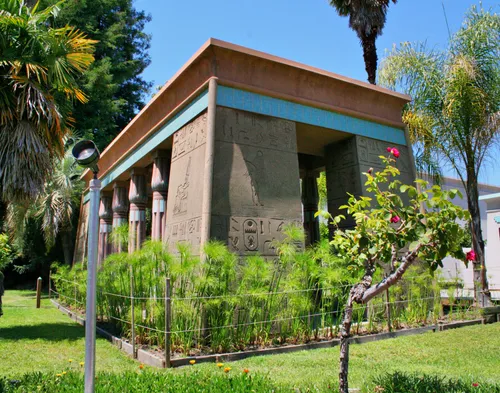 The park features buildings inspired by Egyptian architecture