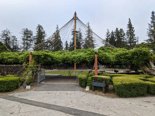 The neatly landscaped pavilion area