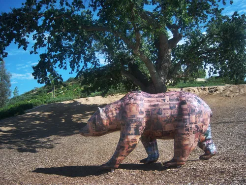 The Heritage Bear sculpture by Scott Groller features a photographic collage of Santa Clarita Valley history