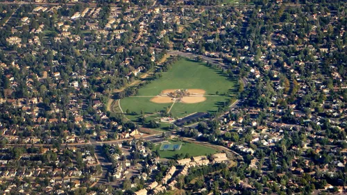 Aerial view of the park's open fields