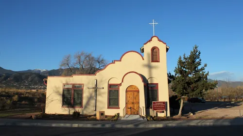 Chadbourn Gospel Mission church with its adobe-style architecture