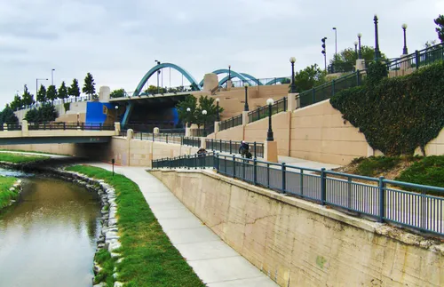 Concrete walkways along the river