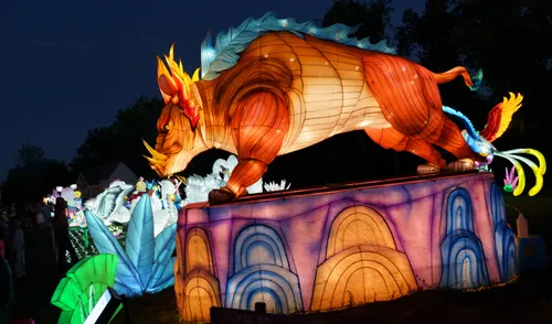 Vibrant illuminated bull during the Bright Nights festival