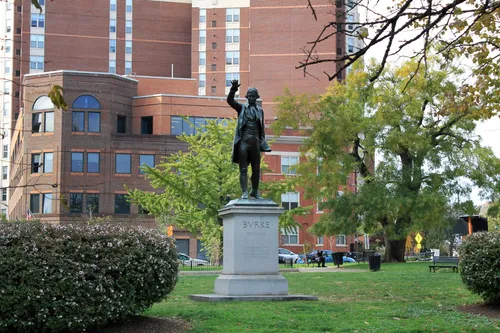 The Edmund Burke Memorial stands in the heart of the park